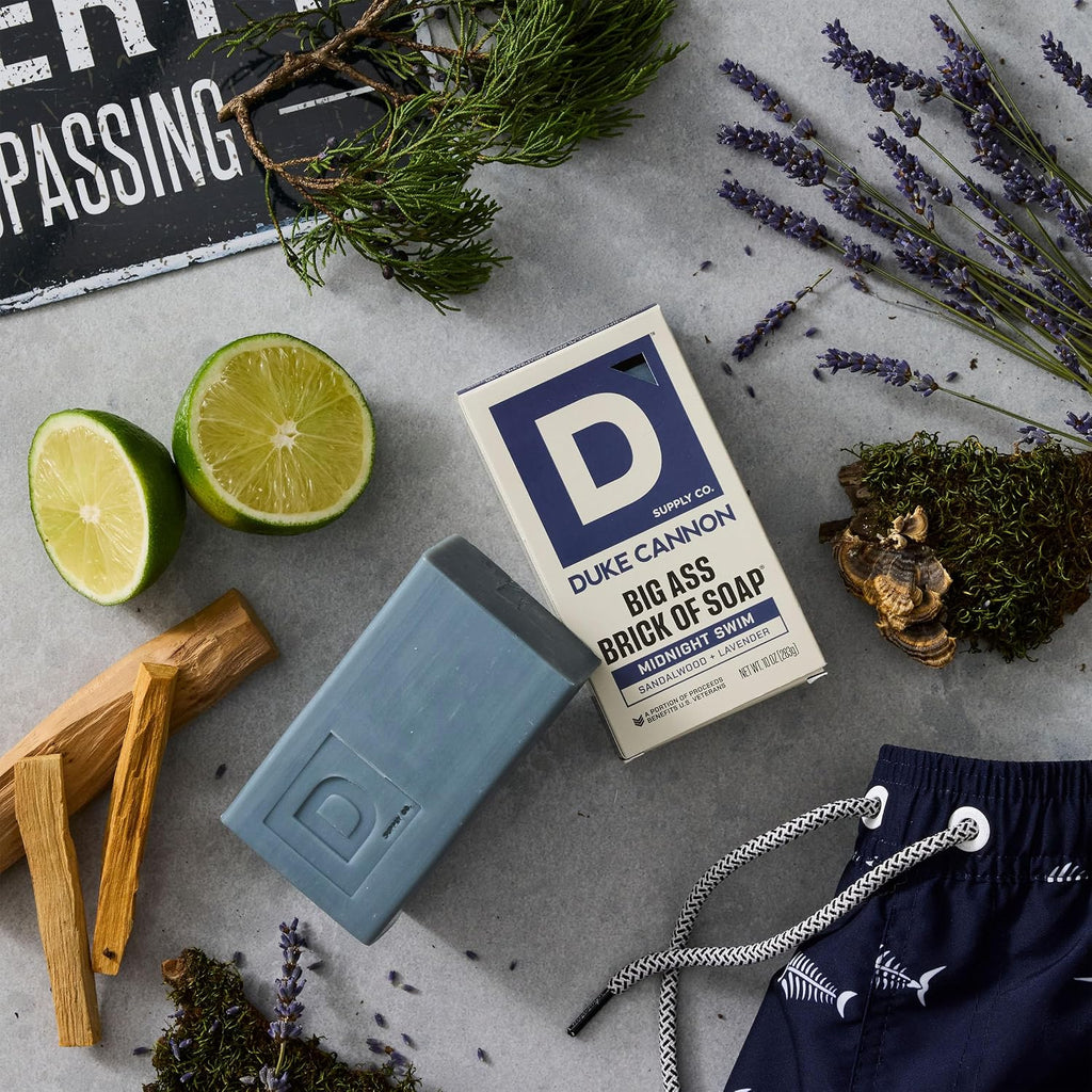 Big Brick bar soap with packaging, flat lay