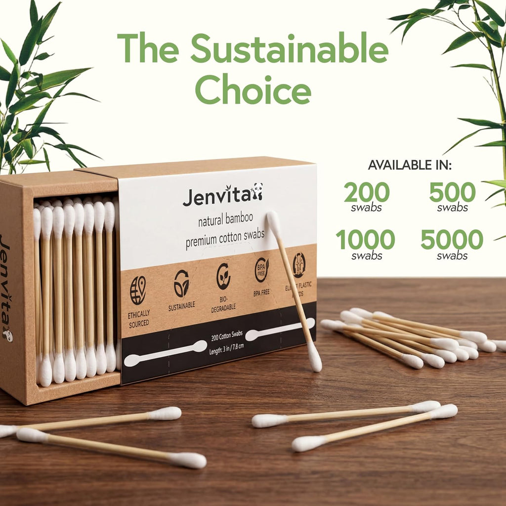 Bamboo cotton swabs beside the box