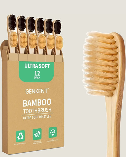12-pack of bamboo toothbrushes with box