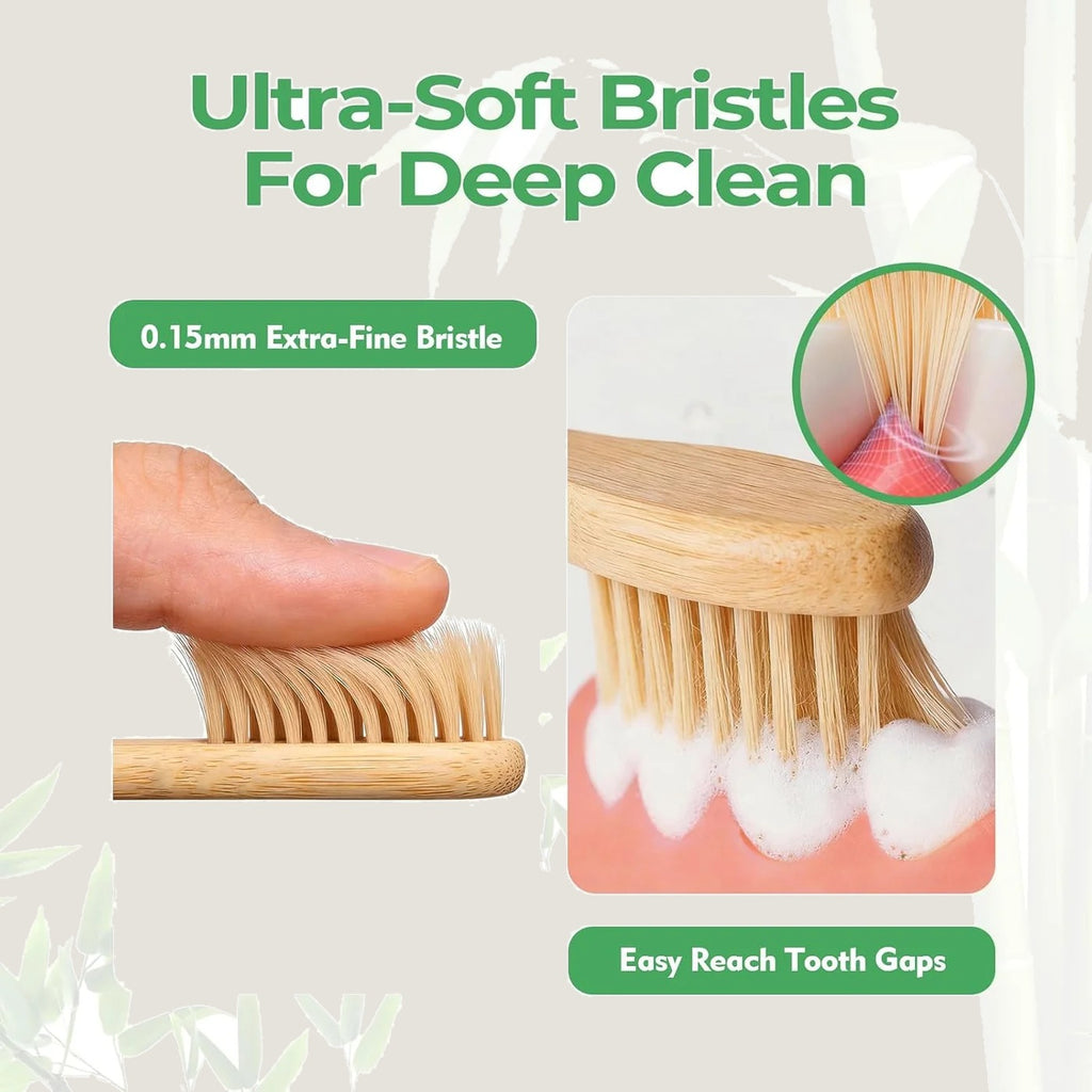 Bamboo toothbrush ultra-soft bristles close-up