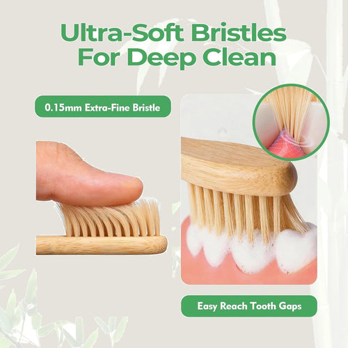 Bamboo toothbrush ultra-soft bristles close-up