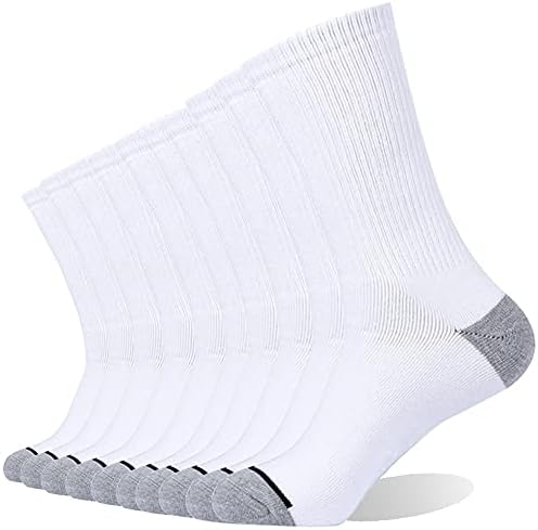 White cushioned crew socks, ten-pair pack laid out