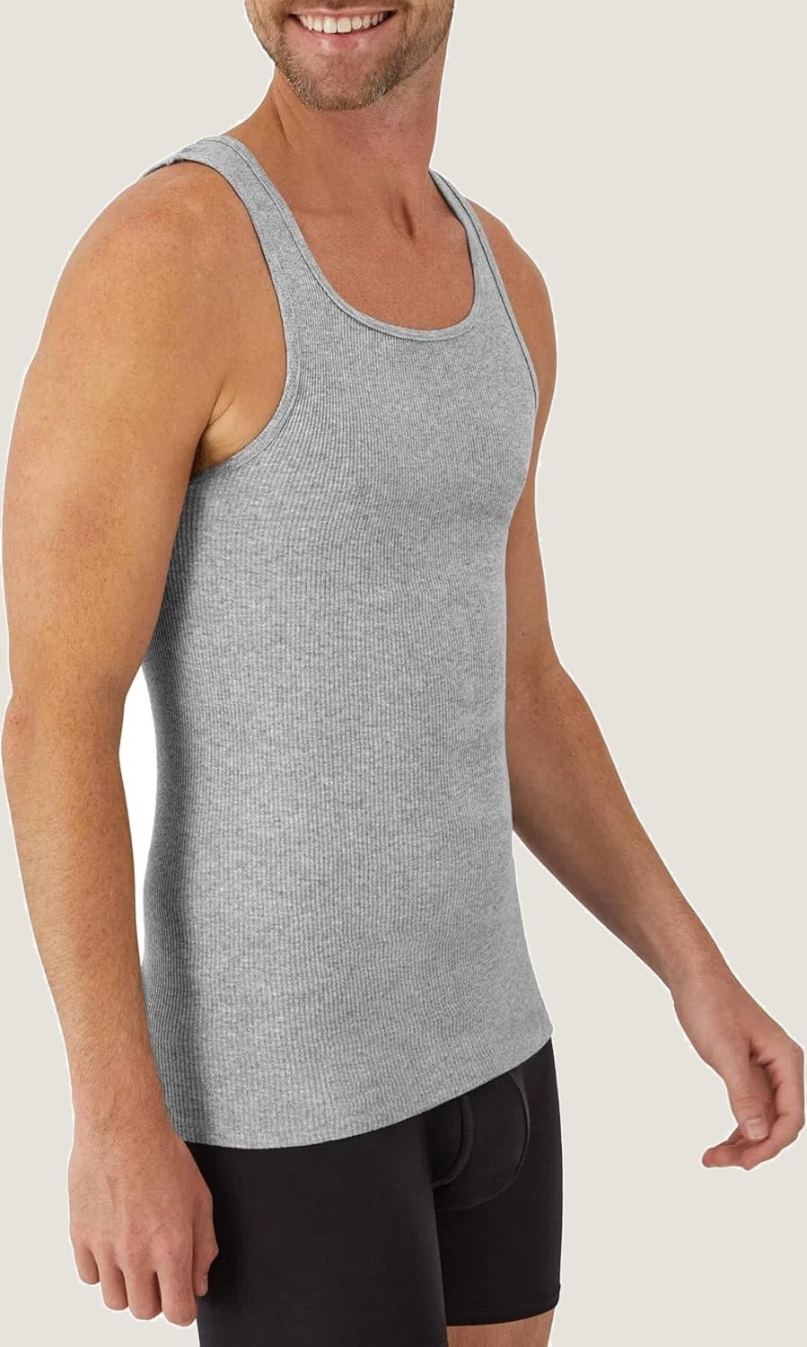 Grey Hanes tank undershirt, knit detail