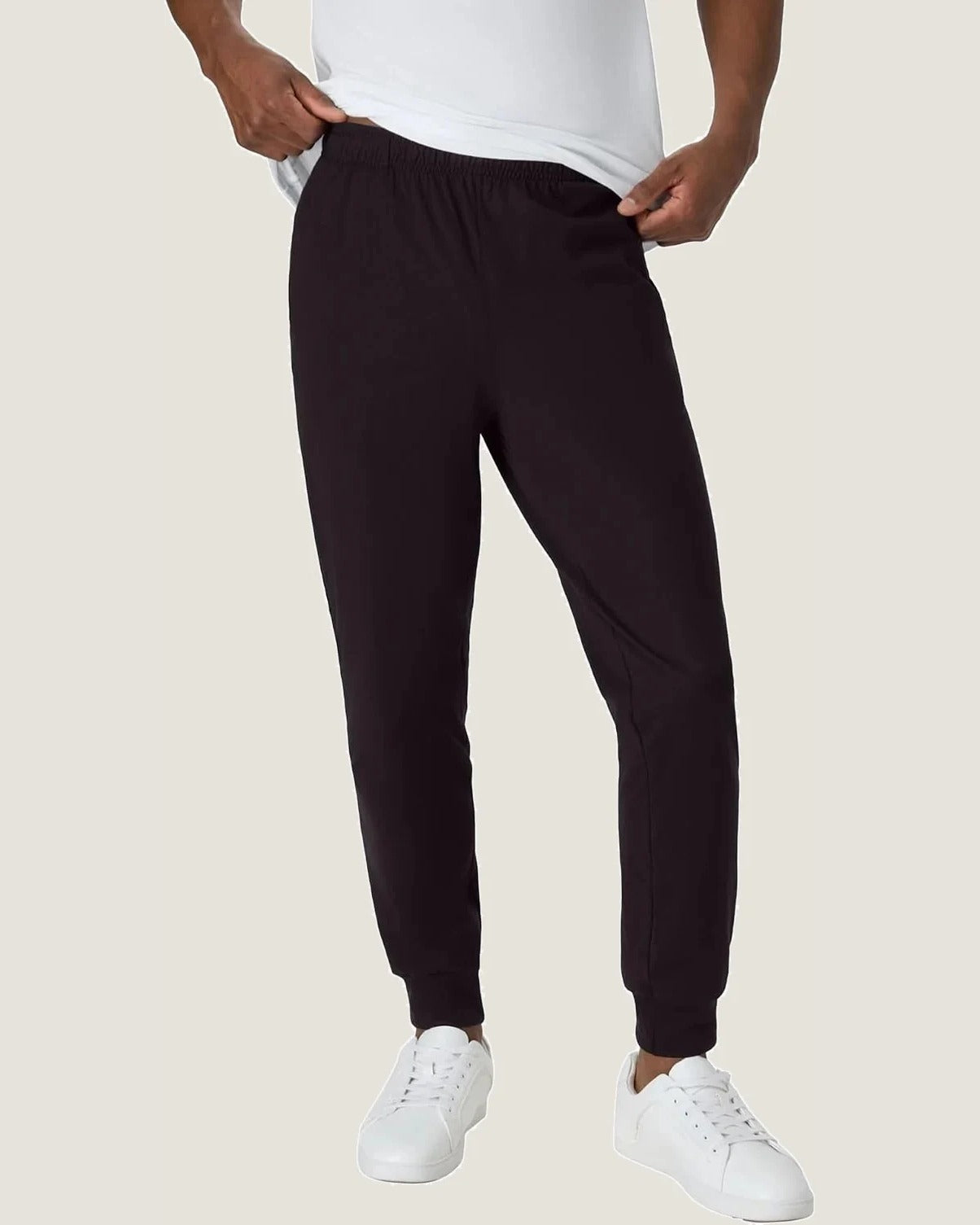 Hanes jersey lounge joggers in black, front view