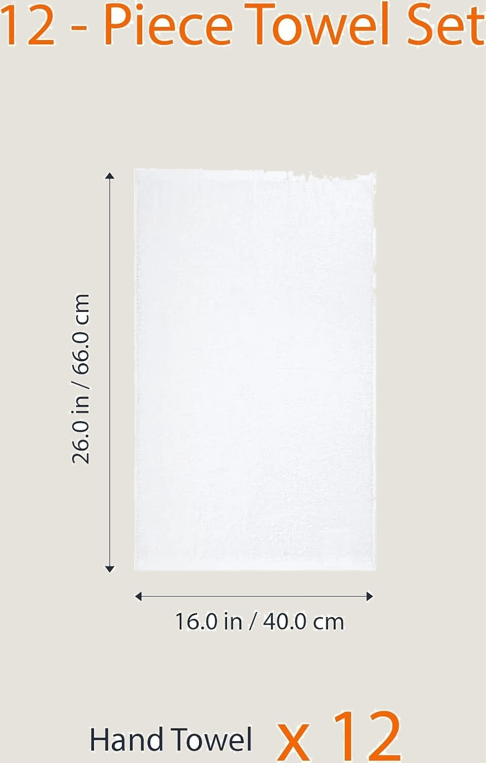 Soft and Thick Cotton Hand Towels for Bath, Kitchen, Gym, 16 X 26 In, White, 12-Pack