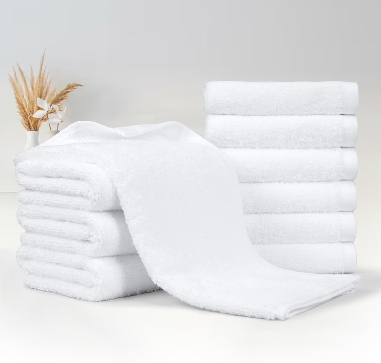 Soft and Thick Cotton Hand Towels for Bath, Kitchen, Gym, 16 X 26 In, White, 12-Pack