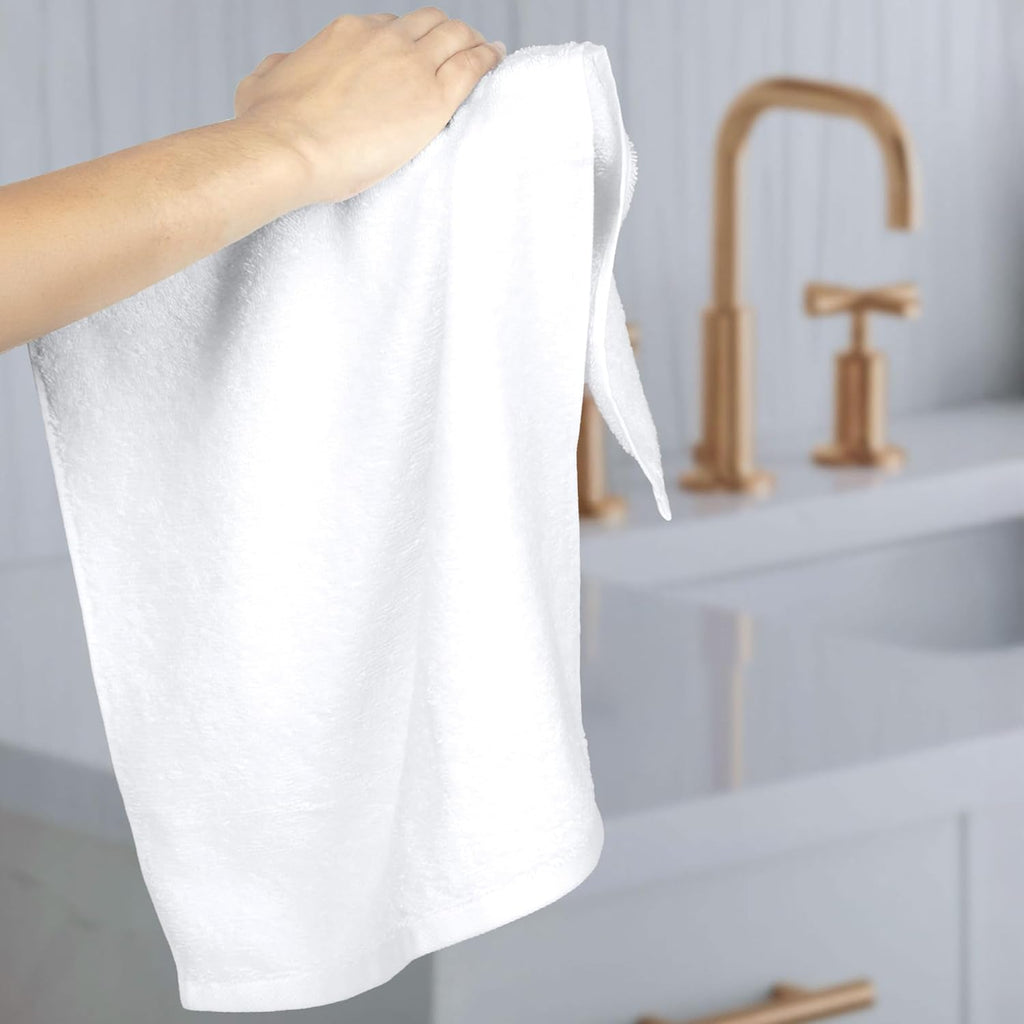 Soft and Thick Cotton Hand Towels for Bath, Kitchen, Gym, 16 X 26 In, White, 12-Pack