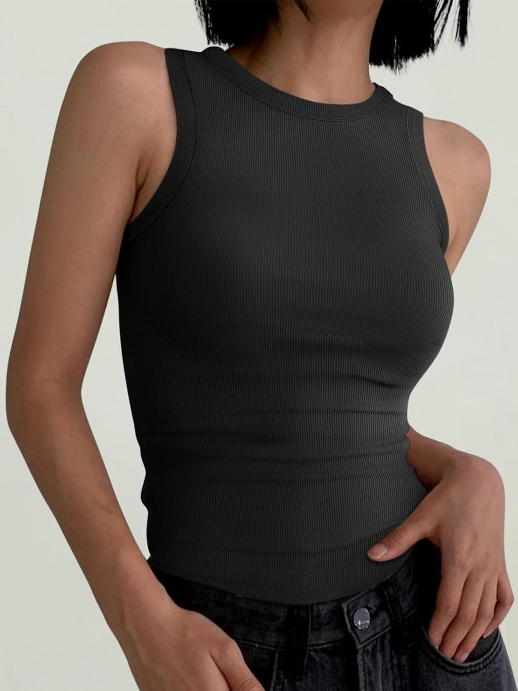 Womens Sleeveless High Neck Tank Tops Fashion Summer Casual Basic Slim Fit Ribbed Racerback Top Shirt Clothes