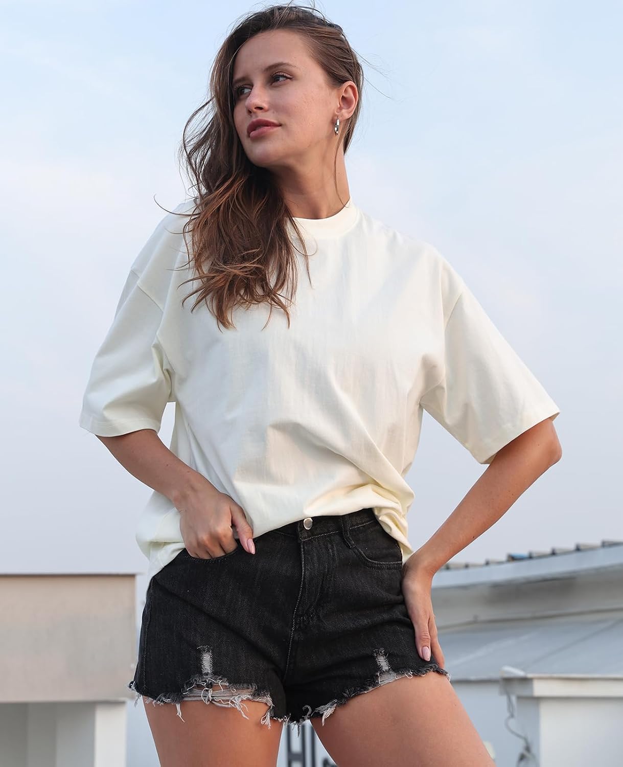 Womens Washed Vintage Oversized T-Shirt Baggy Workout Tops Short Sleeve Cotton Tshirts Streetwear Boyfriend Tee