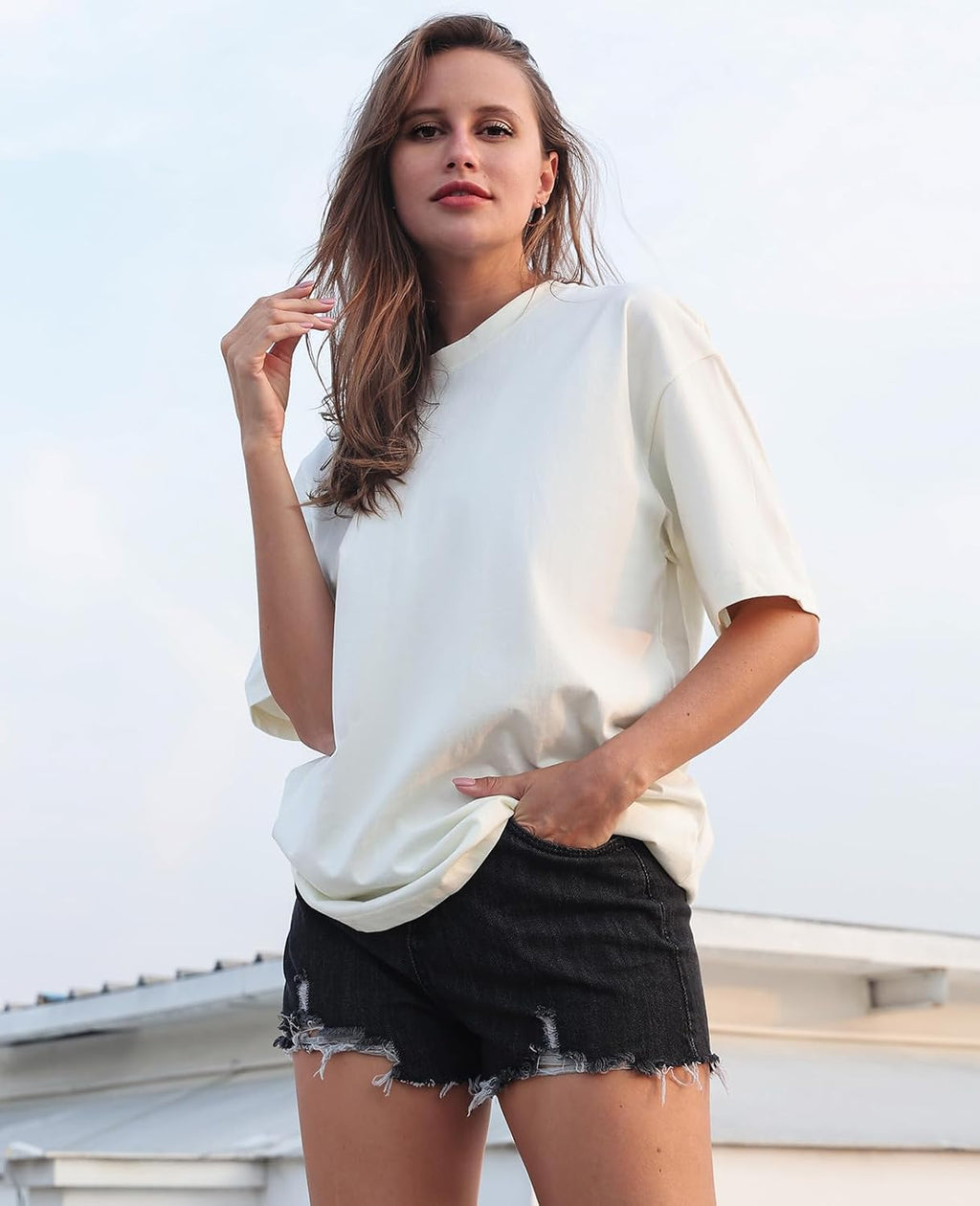 Womens Washed Vintage Oversized T-Shirt Baggy Workout Tops Short Sleeve Cotton Tshirts Streetwear Boyfriend Tee