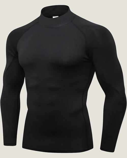 Black compression long-sleeve training top, front view