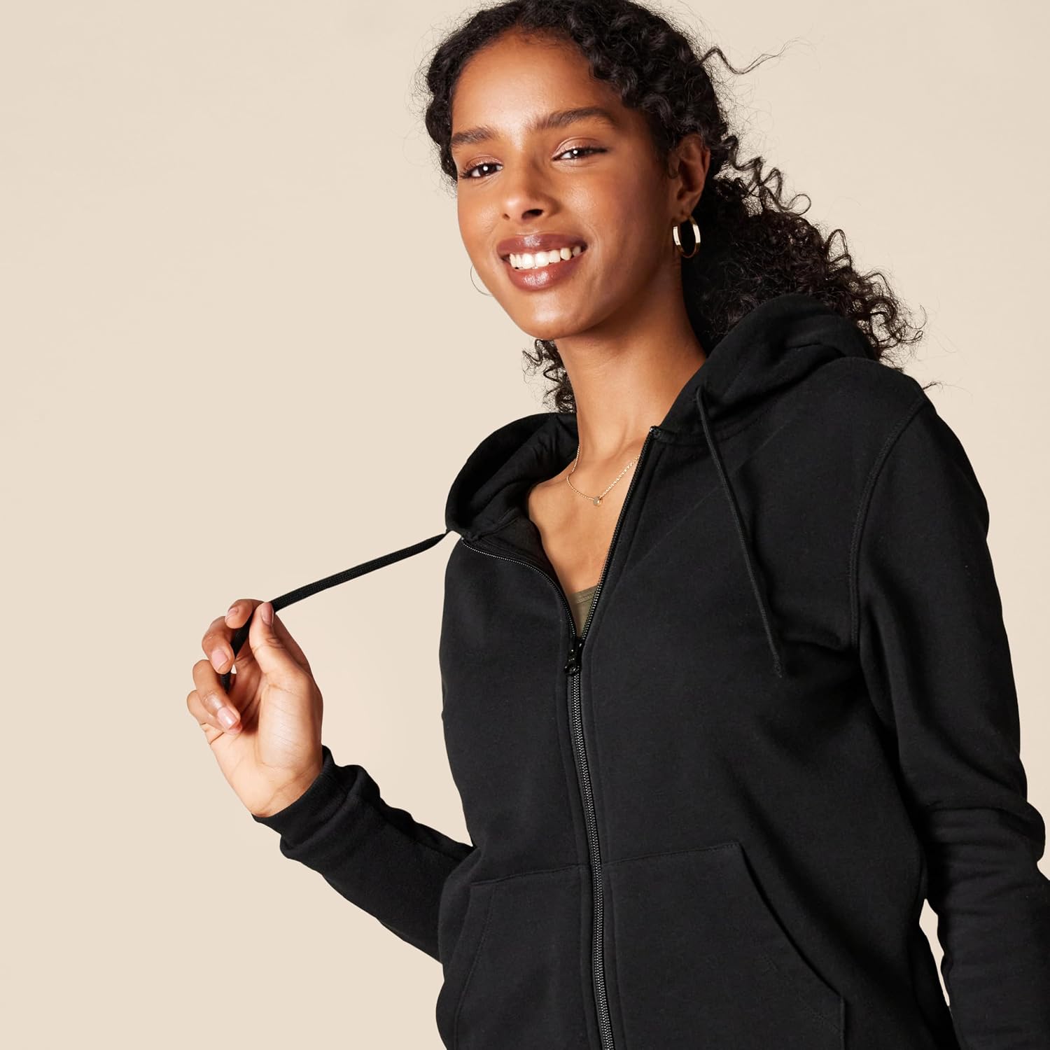 Women'S Midweight Fleece Full-Zip Hoodie with Drawstring (Available in plus Size)