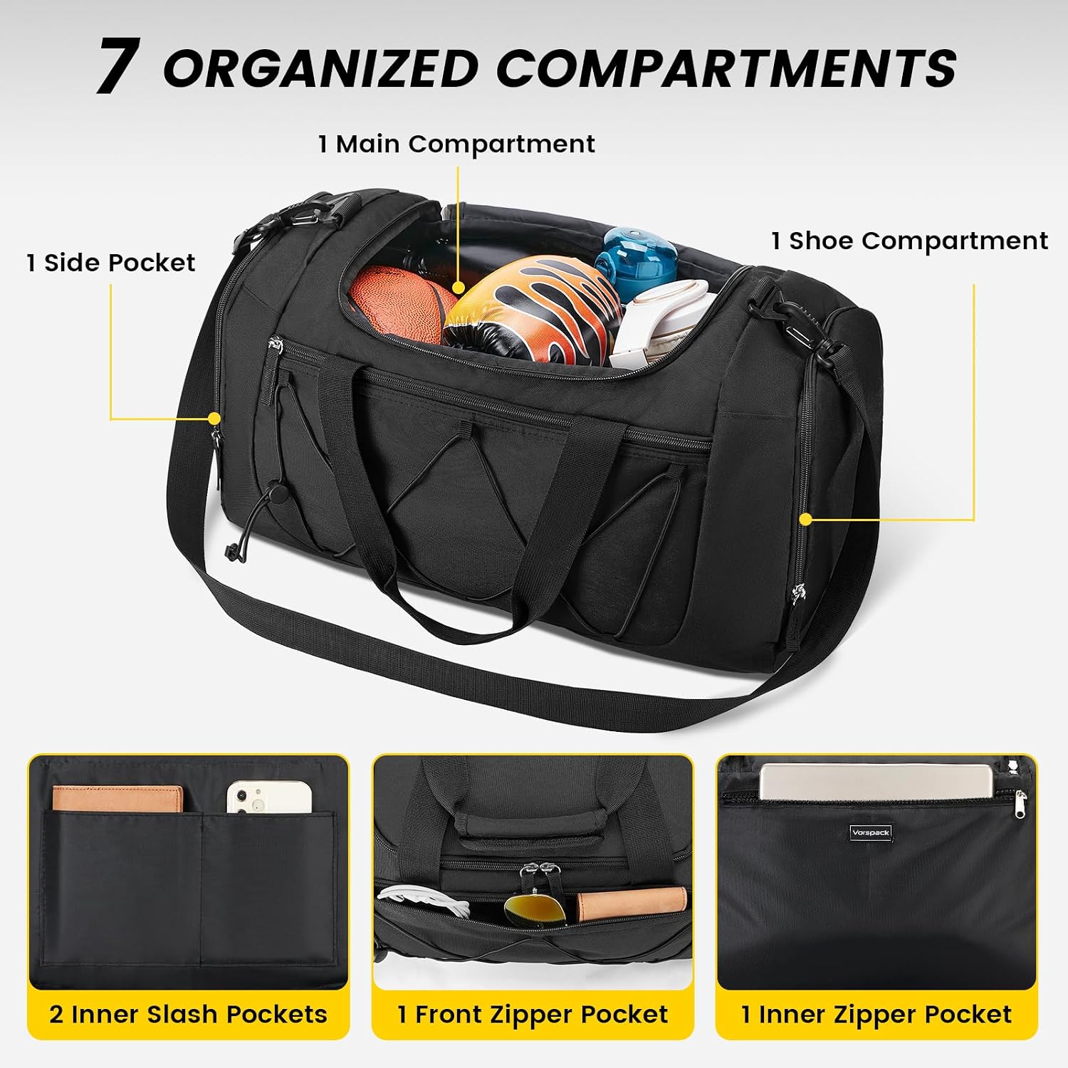 21 Inches Gym Bag for Men, Duffel Bag with Shoe Compartment