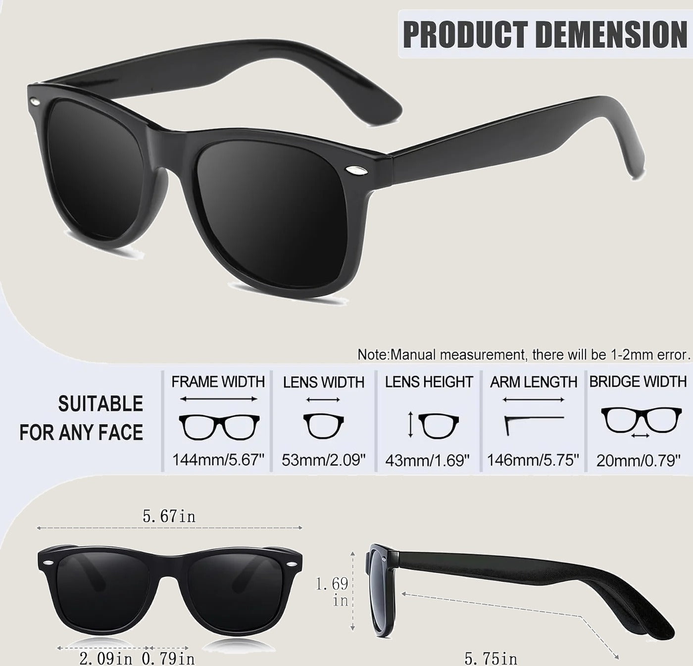 Square Sunglasses Polarized UV400 Designer Sun Glasses Men Women