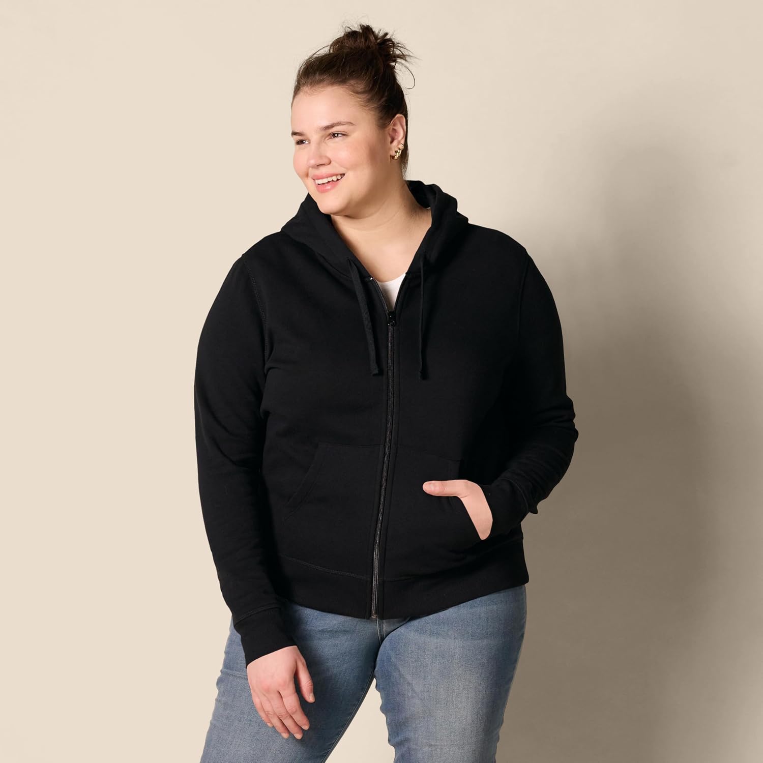 Women'S Midweight Fleece Full-Zip Hoodie with Drawstring (Available in plus Size)