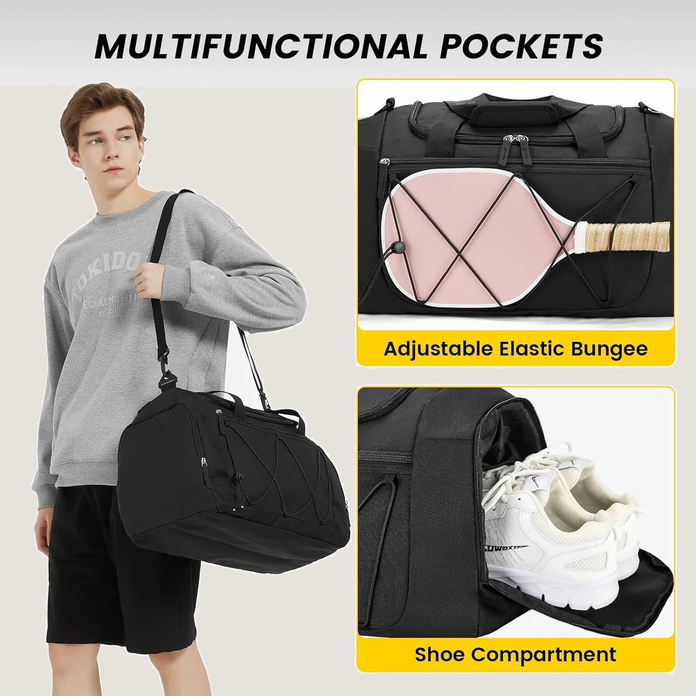 21 Inches Gym Bag for Men, Duffel Bag with Shoe Compartment