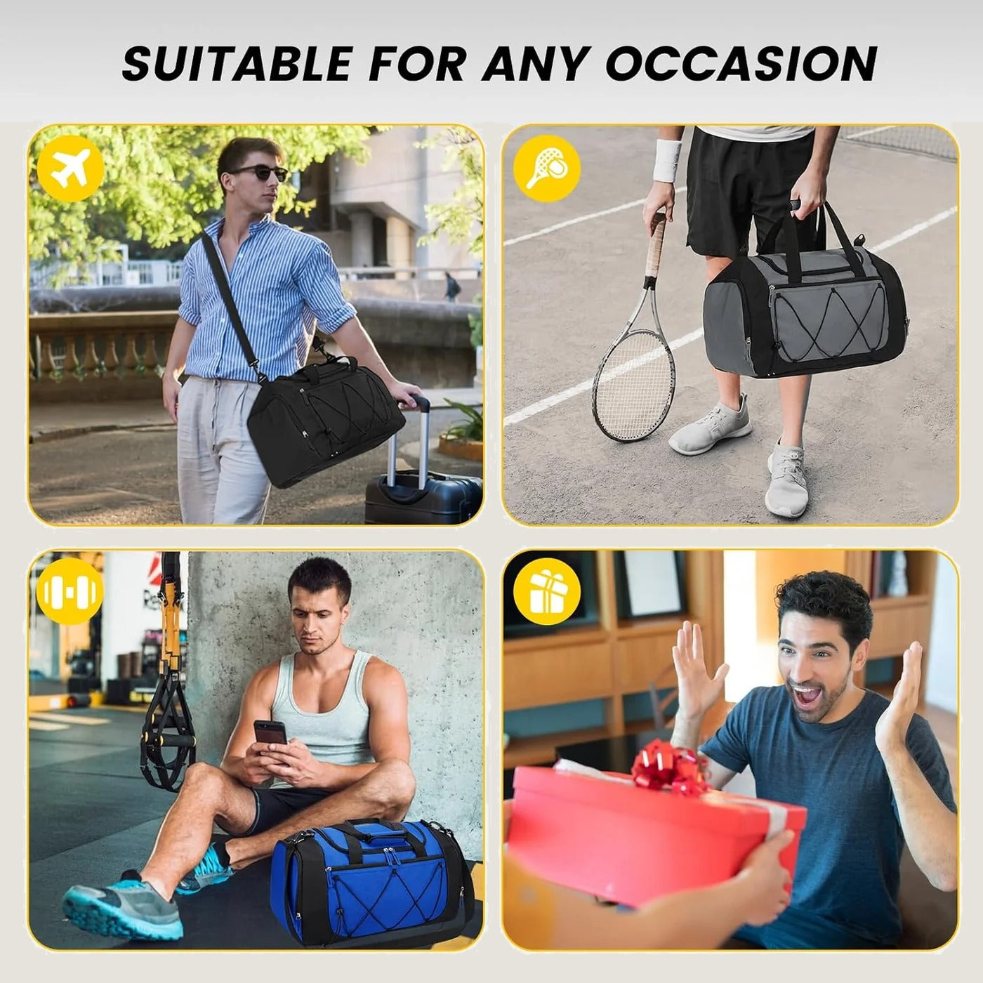 21 Inches Gym Bag for Men, Duffel Bag with Shoe Compartment