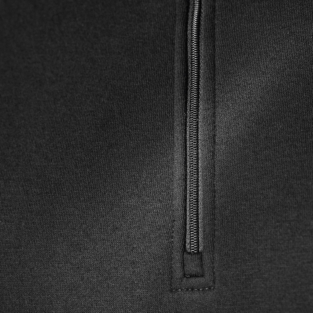 Quarter-zip collar and zipper detail