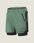 2-in-1 gym shorts, dark grey, front view showing outer shell and liner
