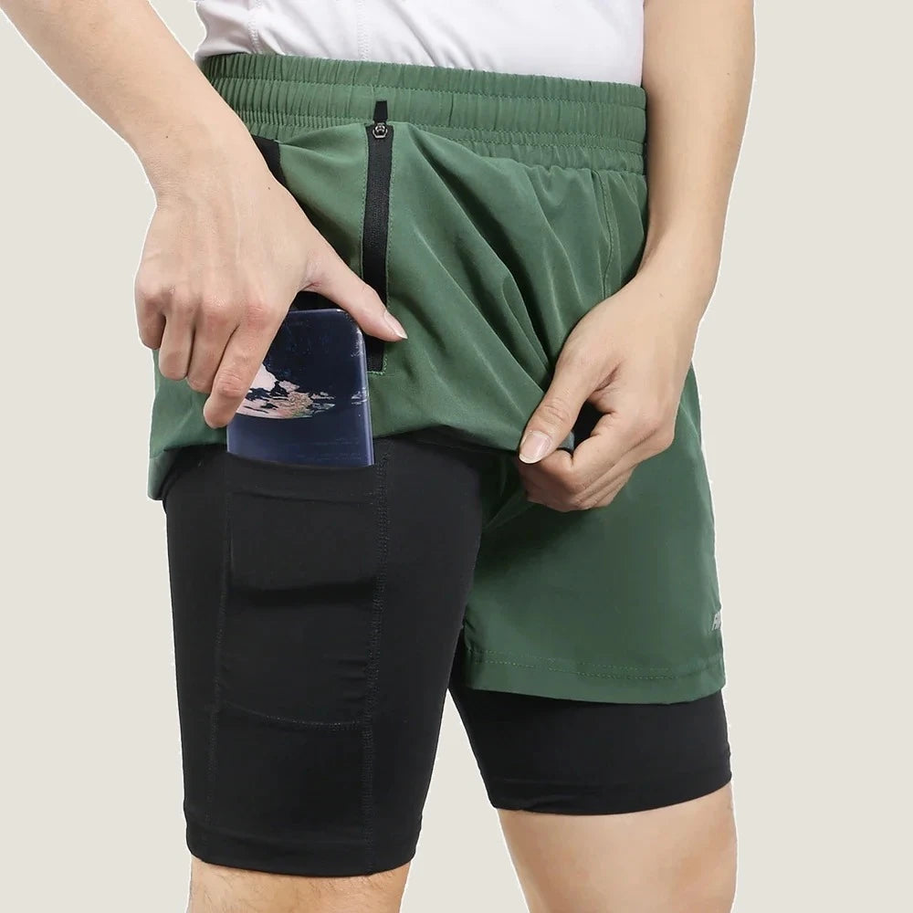 2-in-1 gym shorts showing zip pocket detail