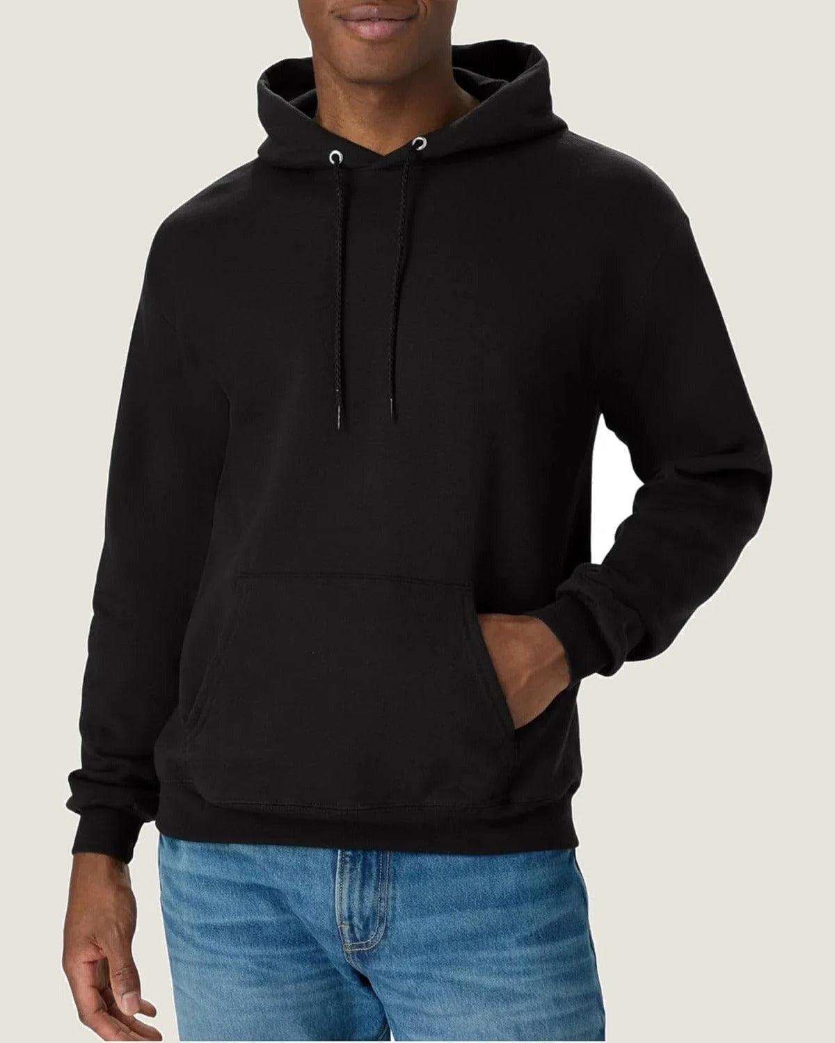 Fleece hoodie in black, front view