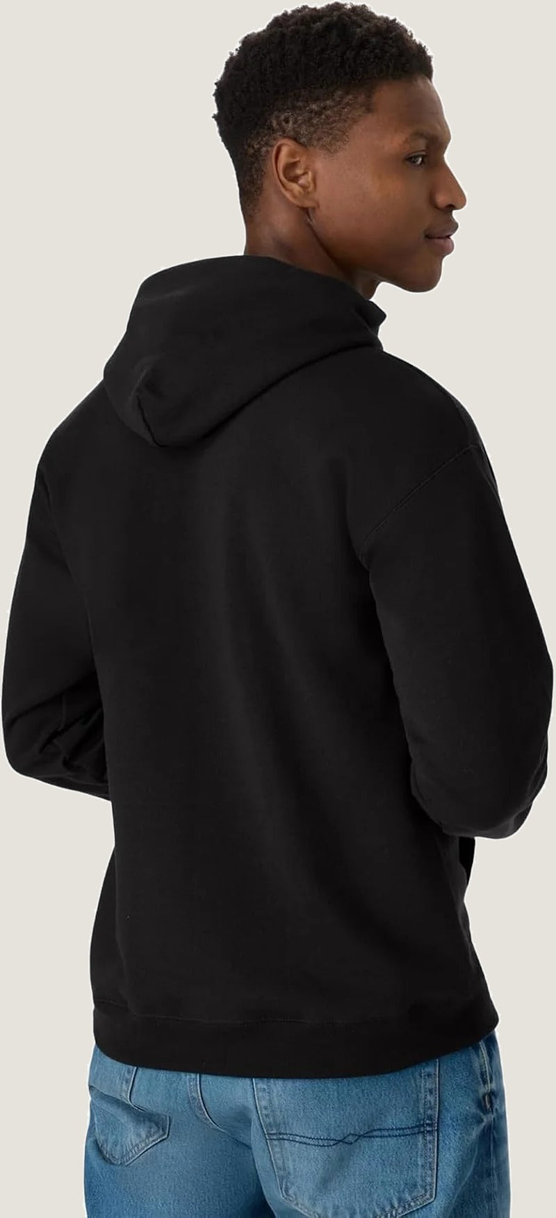 Fleece hoodie in black, back view