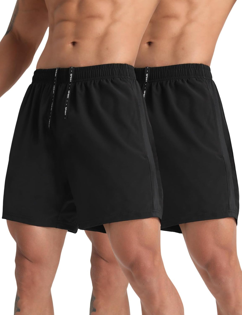 Two pairs of black 5-inch running shorts