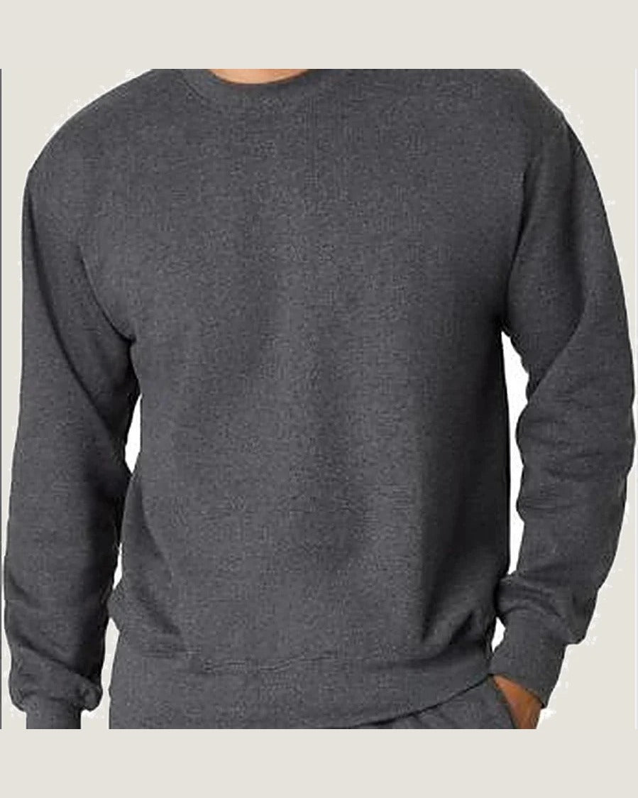 Hanes heavyweight crewneck sweatshirt in charcoal heather, front view