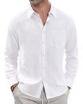 Plain white linen button-down shirt with chest pocket
