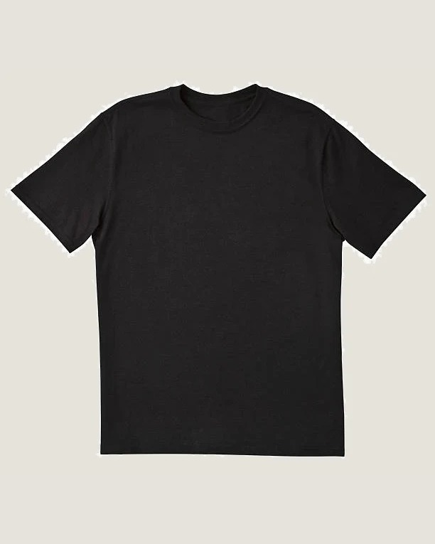 Plain black t-shirt front view on white background
